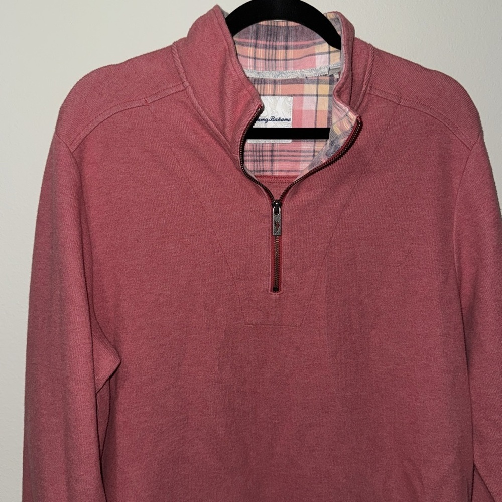 Tommy Bahama quarter zip men’s pullover sweater size Med EUC pink/red color EUC - Picture 2 of 10